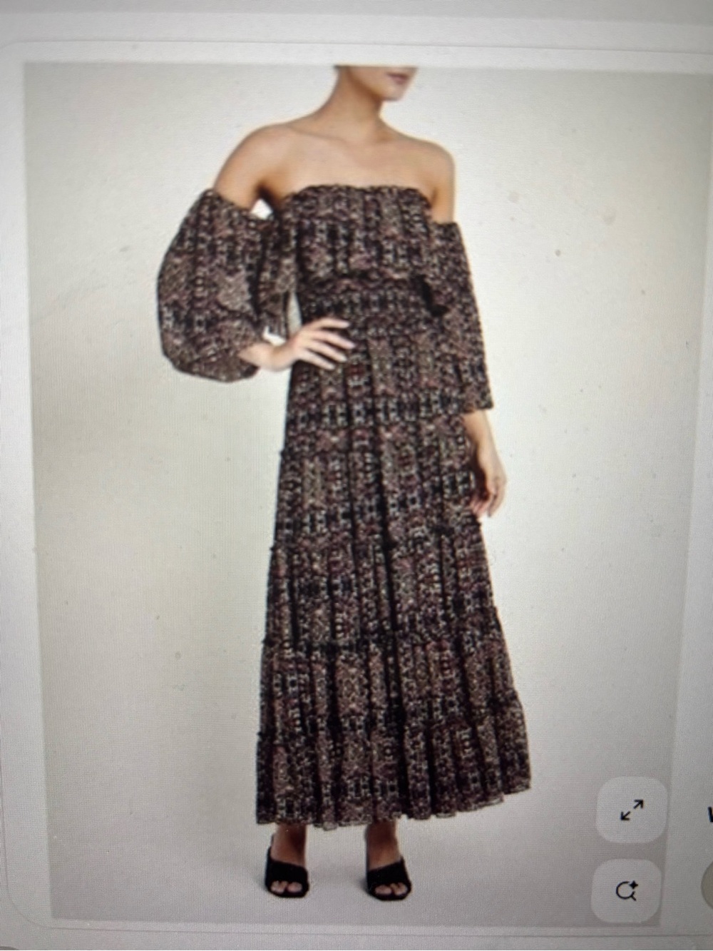 Misa Los Angeles Black Floral Off-Shoulder Puff Sleeve Tiered Maxi
